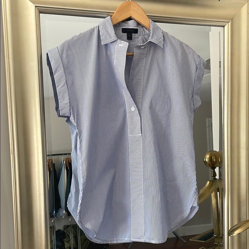J. Crew Blue and White Stripe Button Down popover shirt